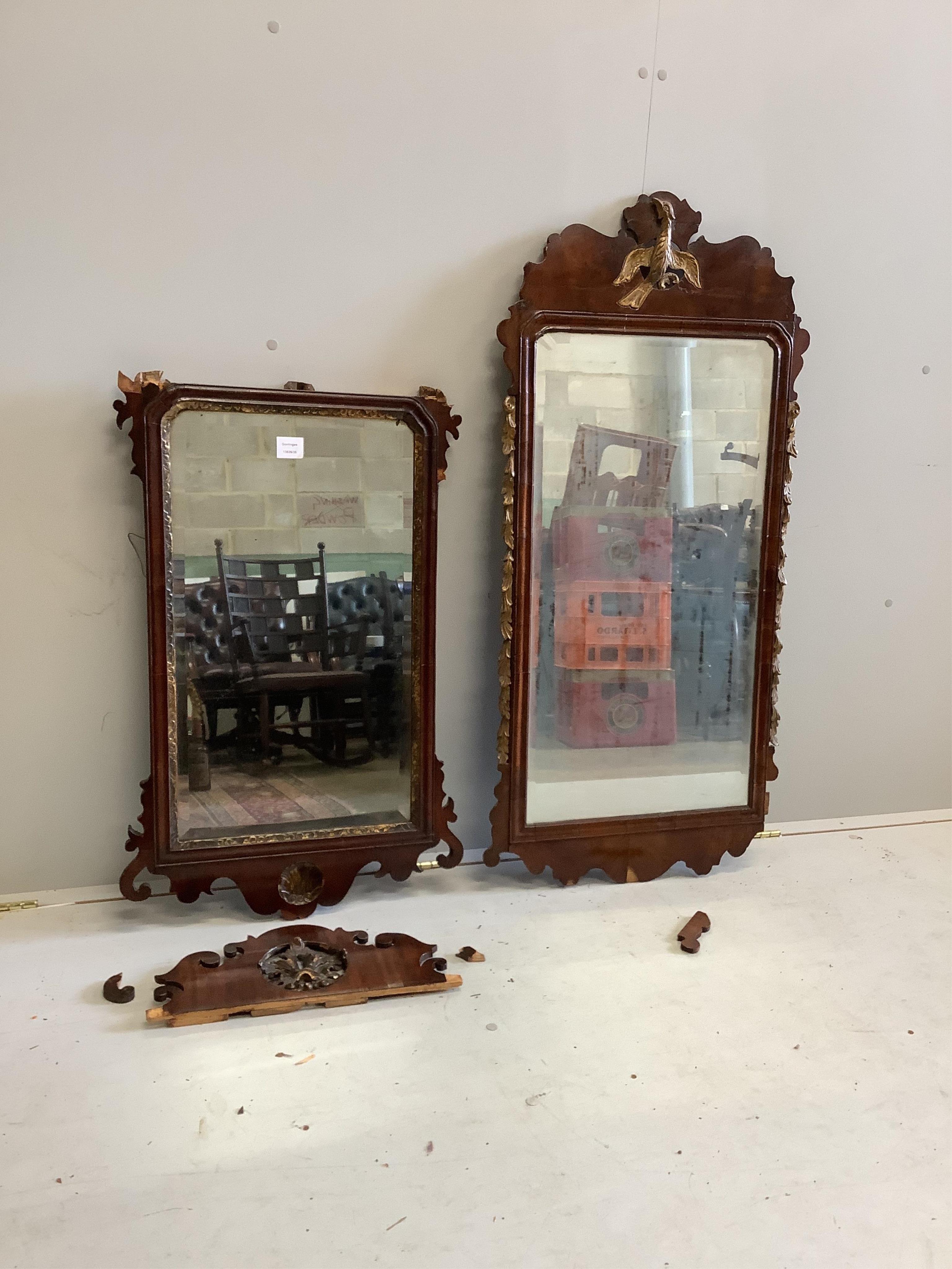 Two 18th century style mahogany fret cut wall mirrors, largest height 117cm